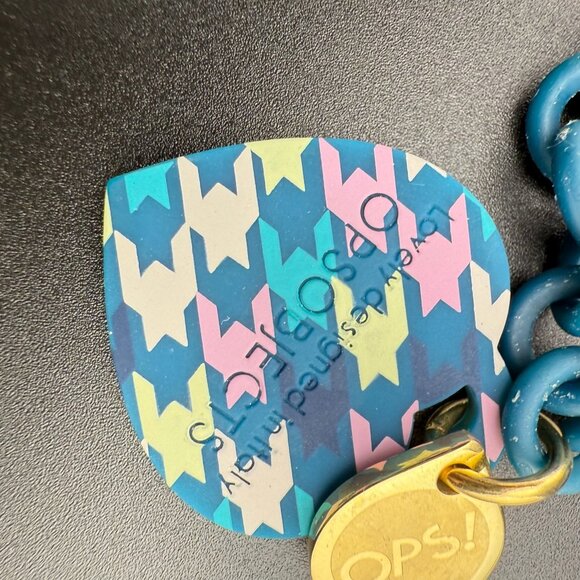 Ops! Objects Chain Bracelet Blue With Heart Houndstooth Pendant Toggle Closure I - Picture 3 of 7